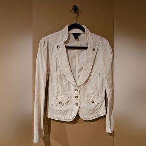 White House Black Market Cream Velvet Feeling Blazer with Silver Buttons